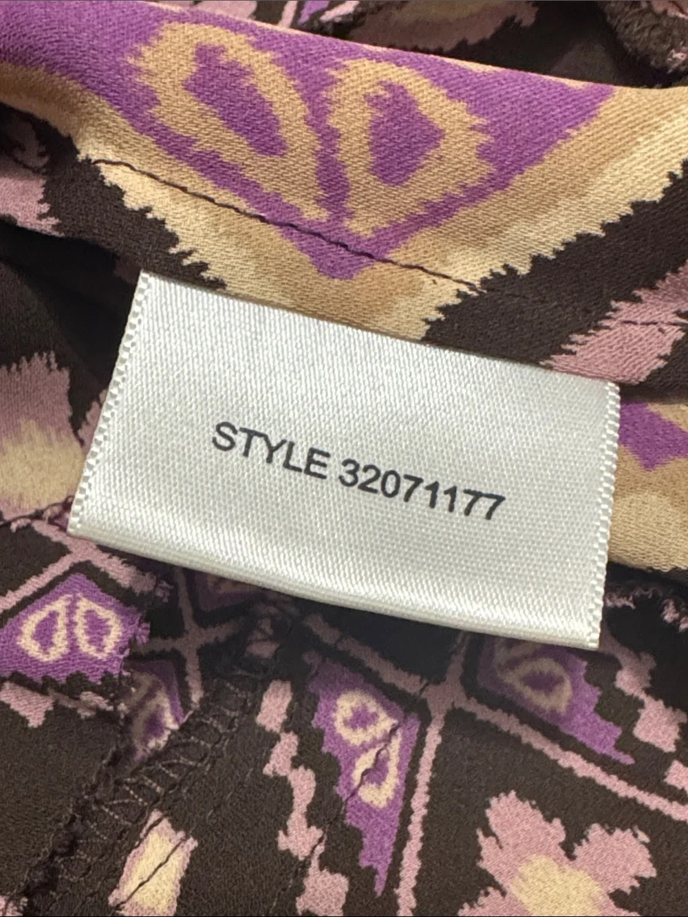 TORY BURCH Geo Print Peasant Blouse 4 18.5” P2P Brown/Purple NWOT